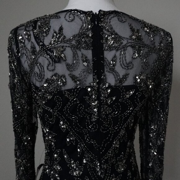 Adrianna Papell Midnight Blue Long Sleeve Beaded Dress - NWT - Picture 6 of 9